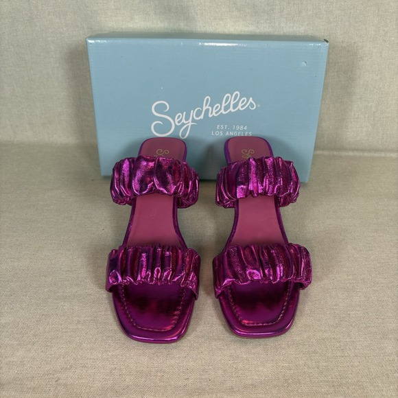 Seychelles Leeward‎ Metallic Pink 2 Strap Slip On Heels Heeled Sandals Size 9 - Picture 2 of 8